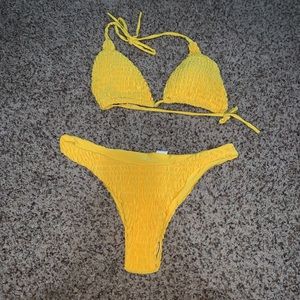 yellow ruffle swim suit